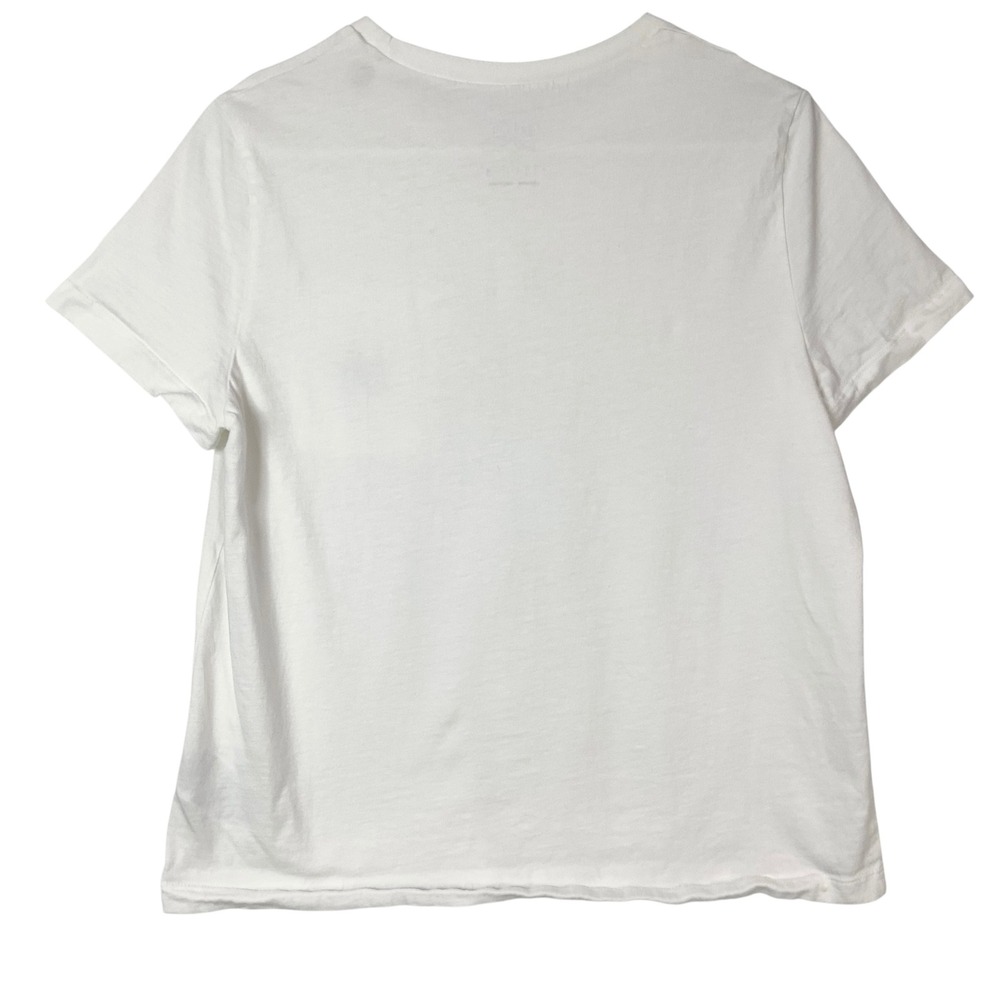 Reebok White Crop T-Shirt L Pullover Crew Neck Short Slv Embroidered Logo Pocket - Picture 3 of 6